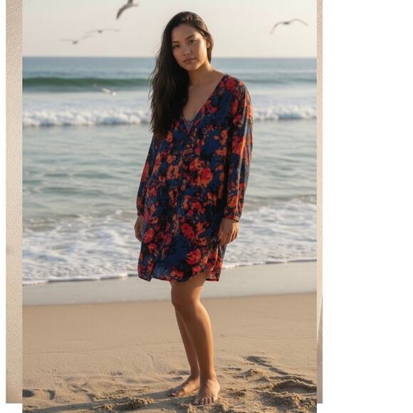 Miraclesuit Sheer Floral Caftan Cover Up Sz Large - Blue Red Orange Resort Chic - Picture 1 of 8